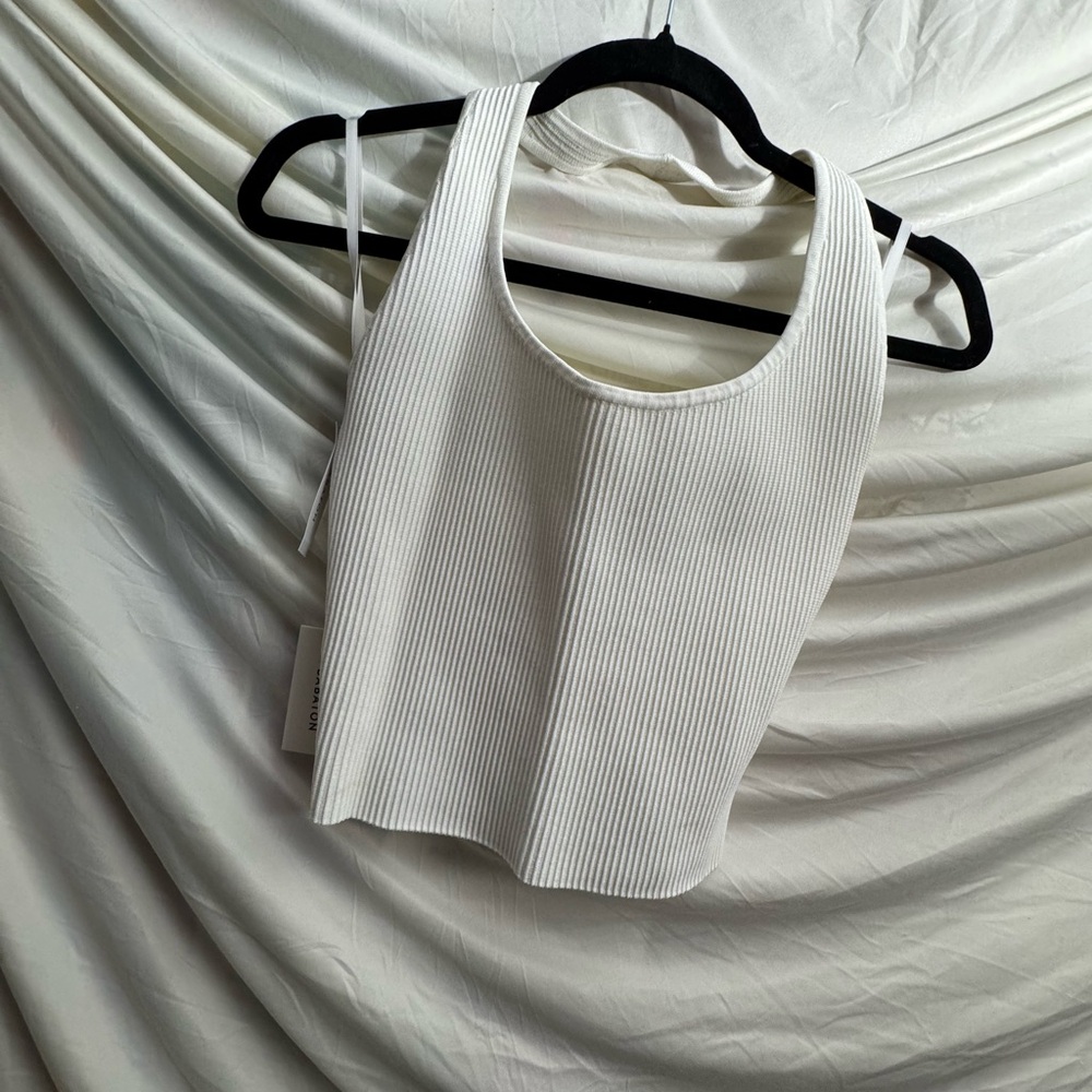 Babaton White Ribbed Tank Top
